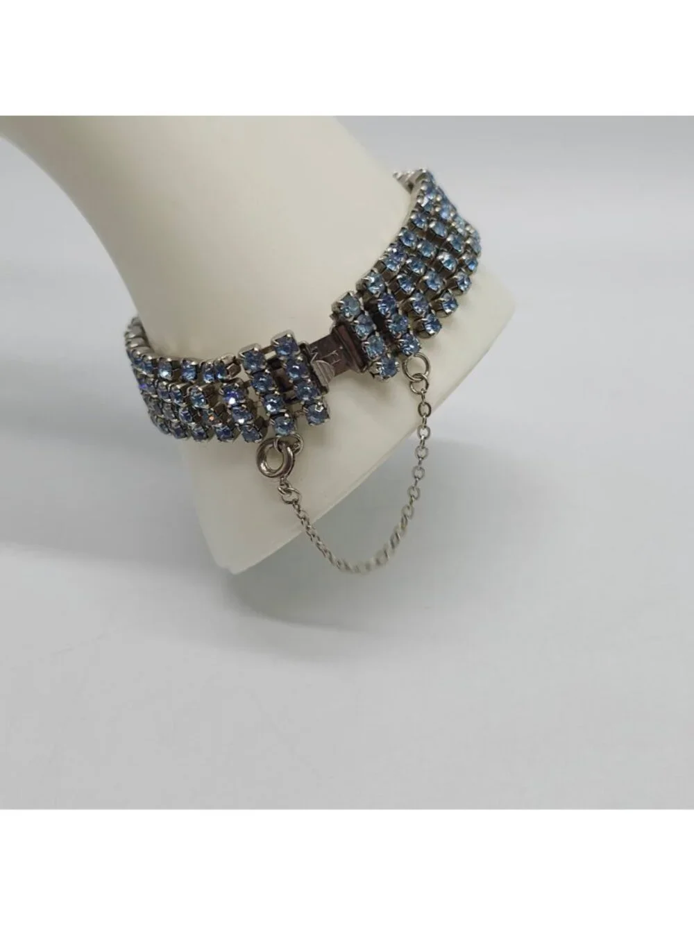 Vintage Rhinestone Choker Bracelet Set Ice Blue Stones Adjustable Sparkly Glam